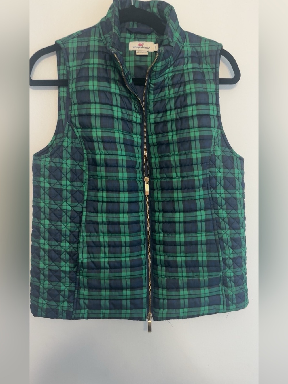 Vineyard Vines Navy & Green Quilted Plaid Puffer Vest